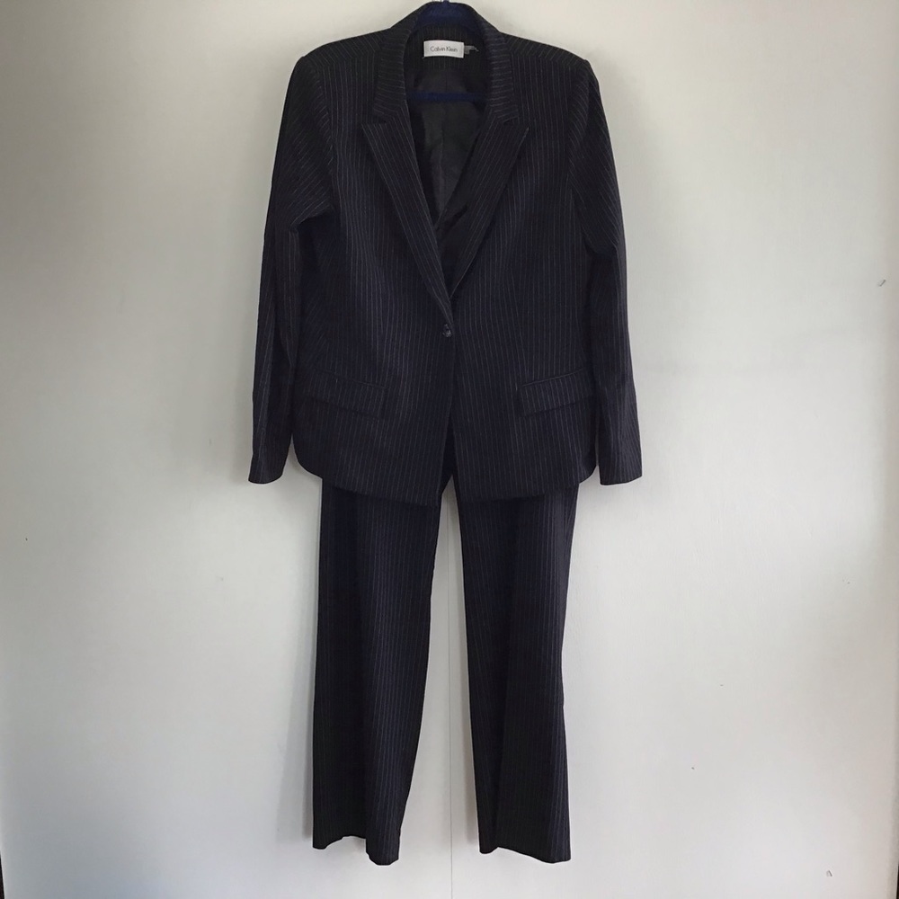 Calvin Klein Dark Navy Pinstripe Tailored Pantsuit